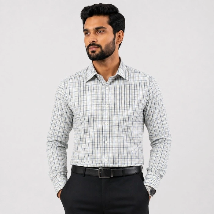 Signature Mens Slim Fit Blue Check Formal Shirt